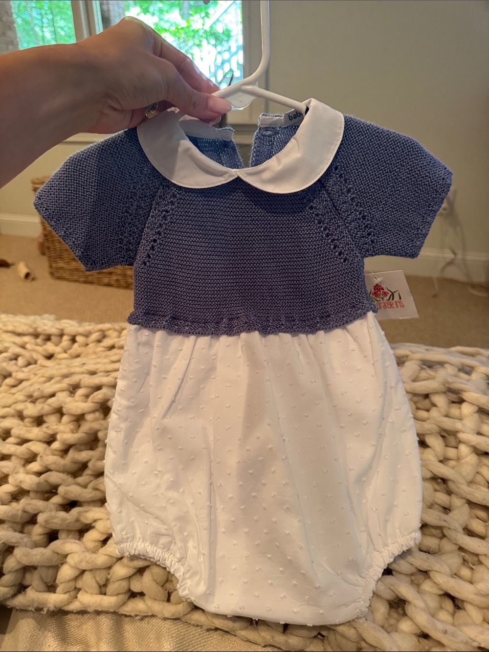 Classic Navy & White Knit Baby One-Piece with Peter Pan Collar